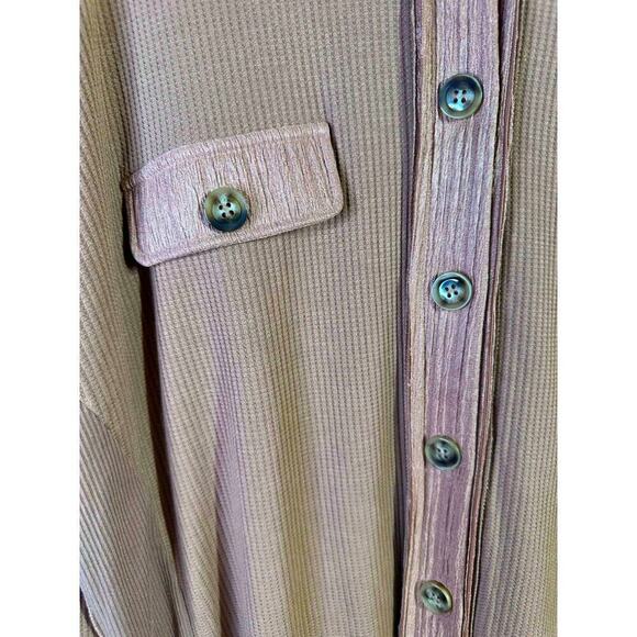 Newchoice Womens Shacket Waffle Fabric Stretch Brown Button Front Size Large - Picture 6 of 10